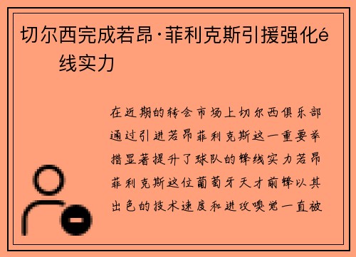 切尔西完成若昂·菲利克斯引援强化锋线实力